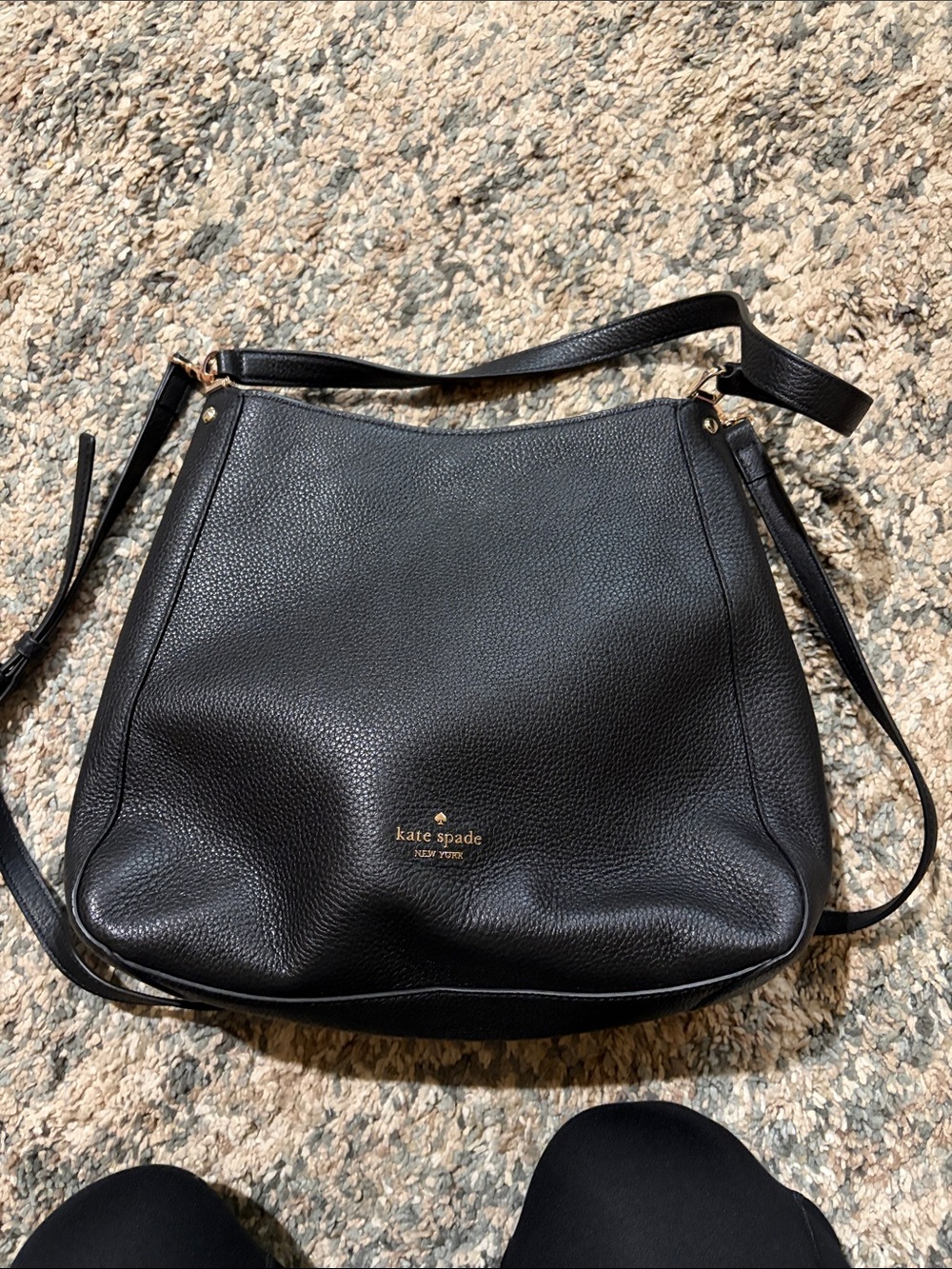 kate spade Black Pebbled Leather Shoulder Bag with Gold Hardware